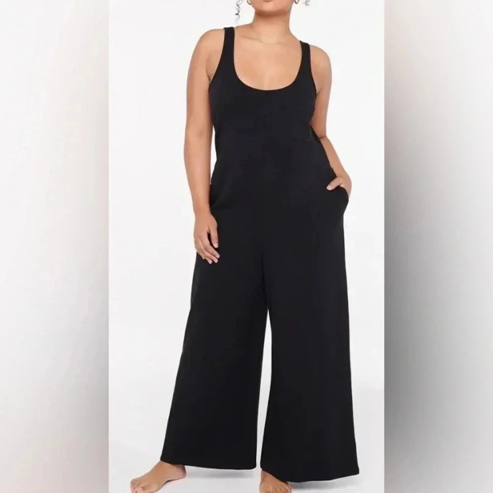 New Savage X Fenty Xssential relaxed jumpsuit wide leg black size 12 14 - Picture 1 of 7